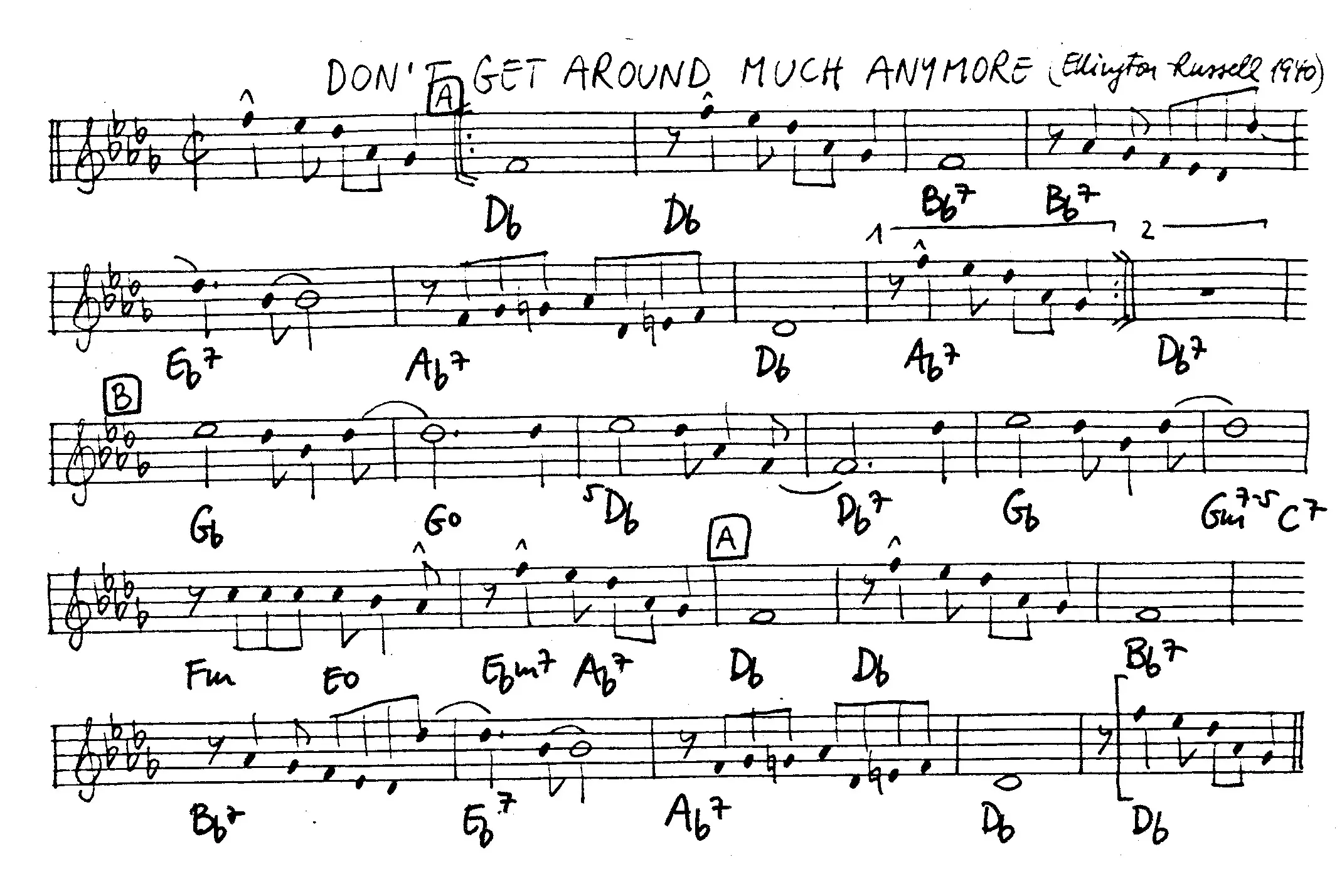 don't get around much anymore free jazz leadsheet - Courtesy of the Jungle Jazz Band